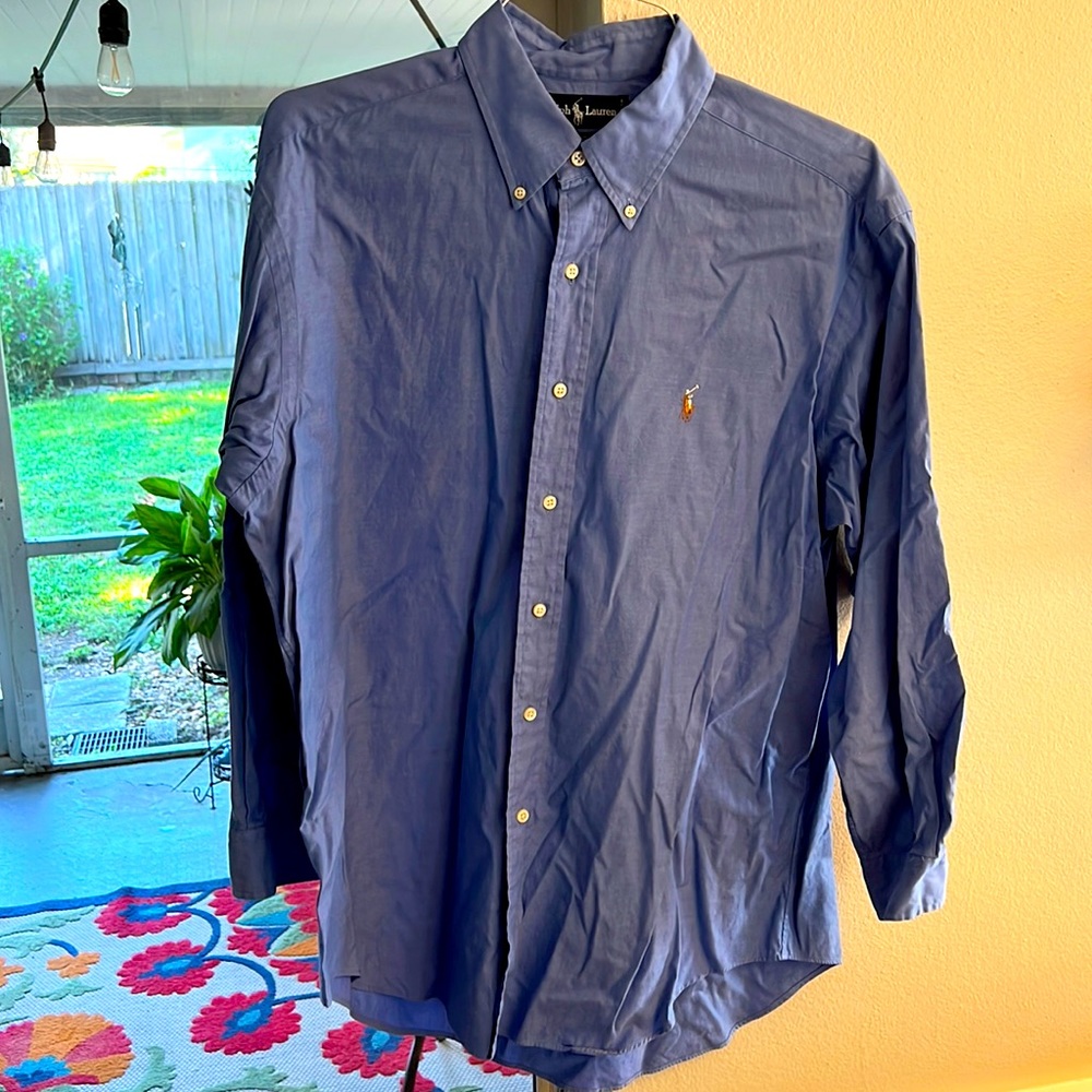 Ralph Lauren blue L/S button down drew shirt w/ button collars. YARMOUTH cotton.